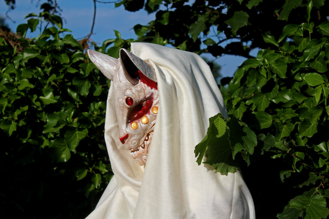 Kitsune White Mask inspired form Japanese Fox Demon perfect for Larp and cosplay