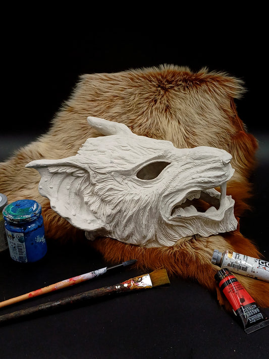 Unpainted resin Skaven rat mask, front view, ready for customization