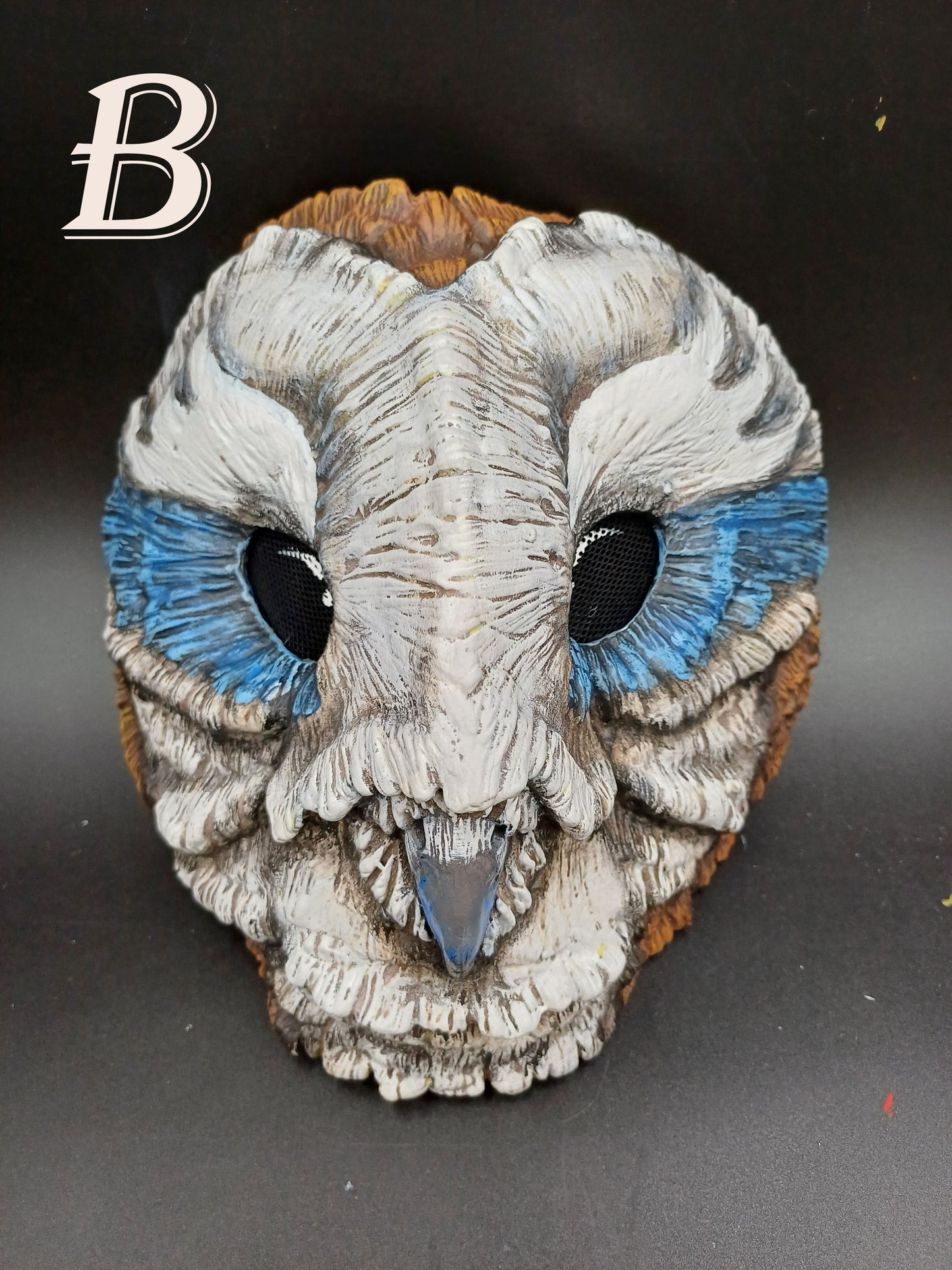 Grey Blue Barn owl mask made in resin is handpainted mask perfect for Larp, wiccan and cosplay costumes version b1