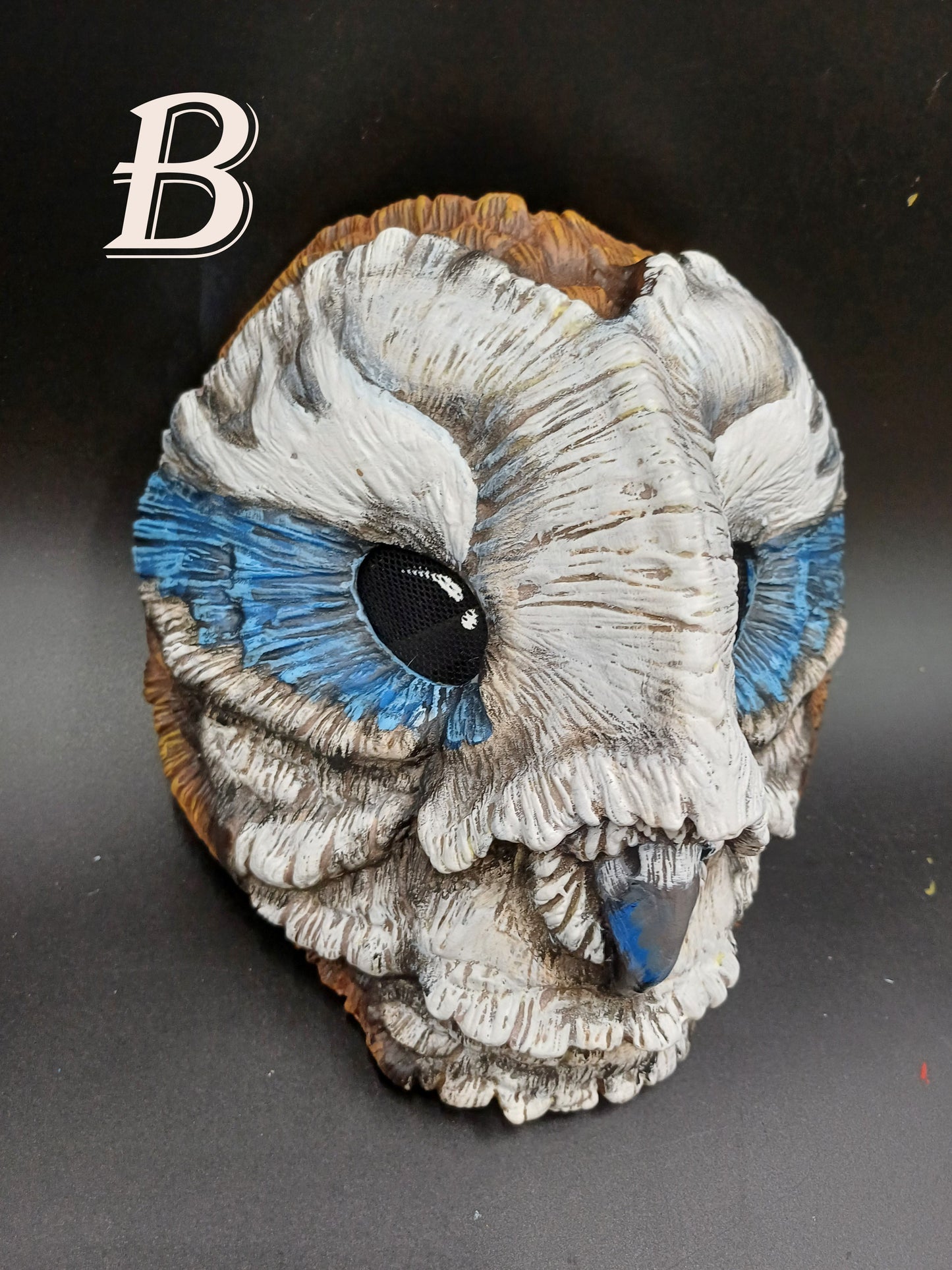 Grey Blue Barn owl mask made in resin is handpainted mask perfect for Larp, wiccan and cosplay costumes version b2