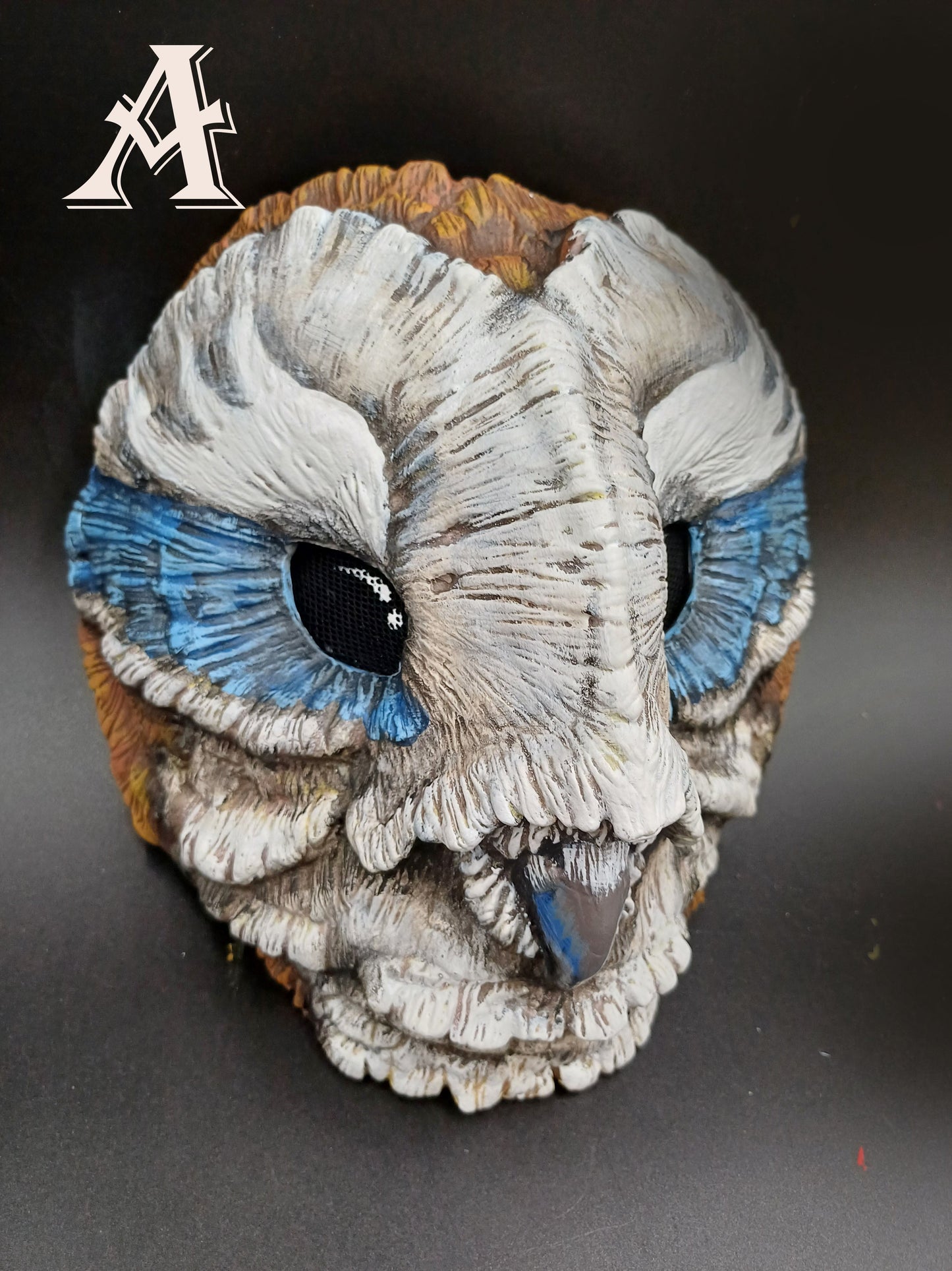 Grey Blue Barn owl mask made in resin is handpainted mask perfect for Larp, wiccan and cosplay costumes version a2