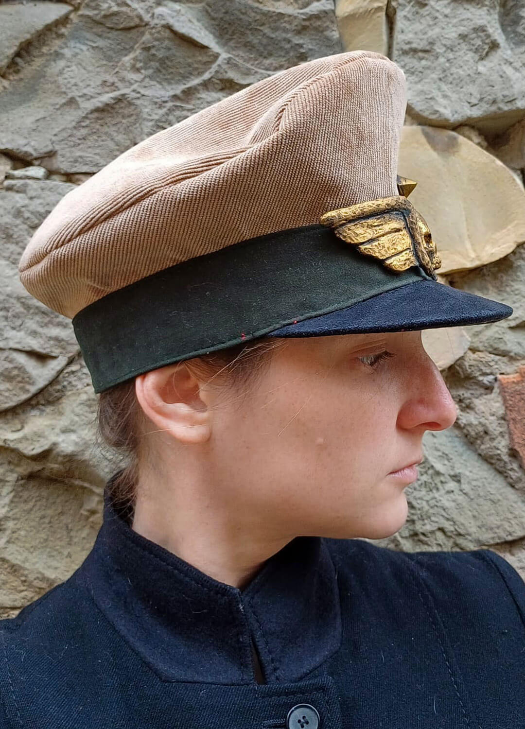 Made-to-order 40k Commissar Cap, showcasing its shape and materials.