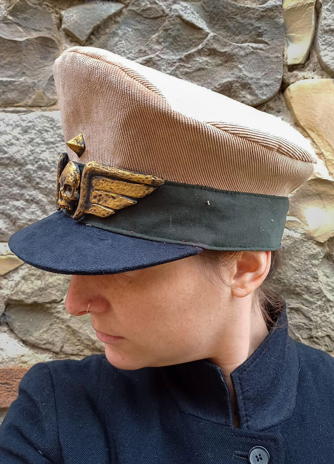 Comfortable Astra Militarum cap designed for extended wear during cosplay or LARP.