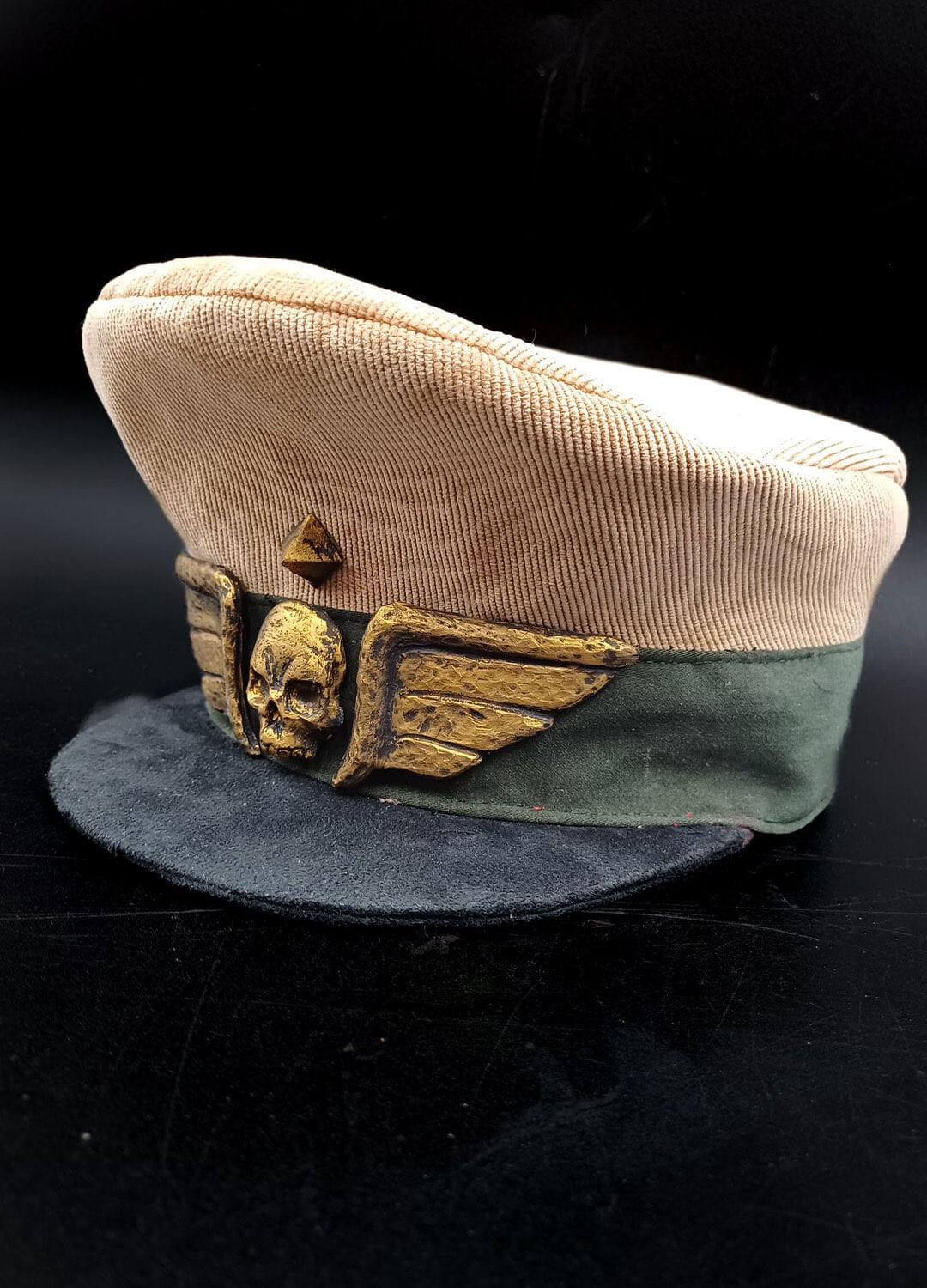 Custom-fit Warhammer cap, highlighting the importance of head circumference for a perfect fit.