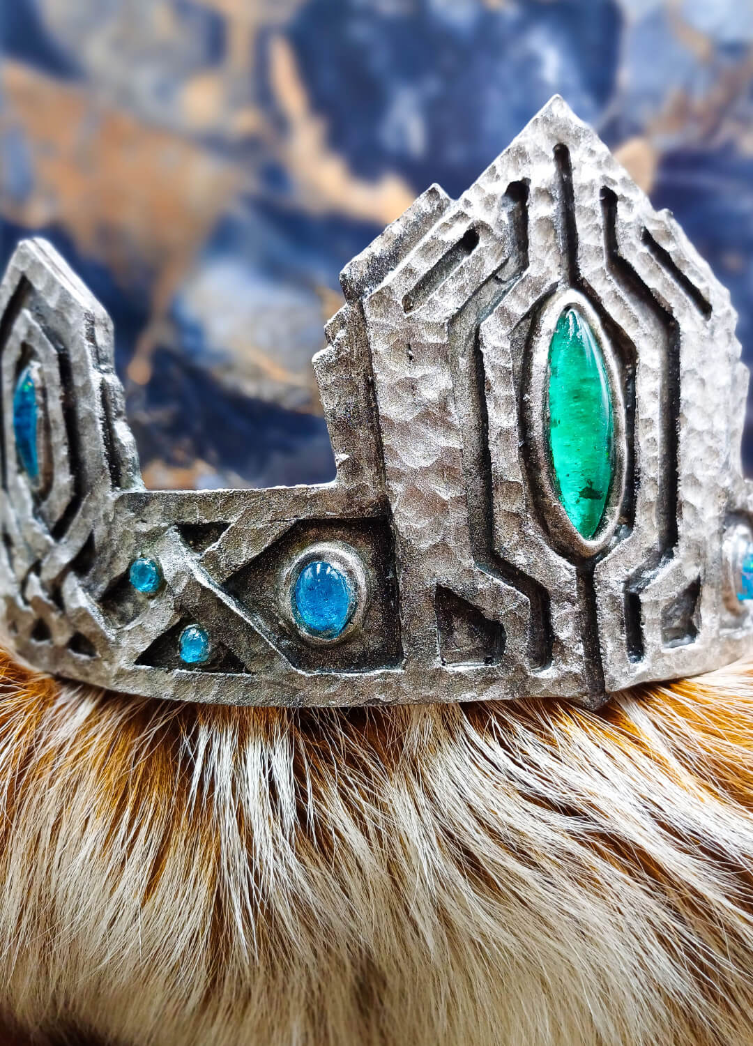 Custom dwarven warrior crown with intricate details, designed for The Lord of the Rings and D&D cosplay.