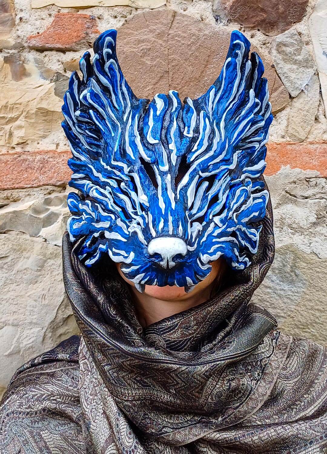 Fenrir wolf mask crafted from high-quality resin for cosplay and LARP.