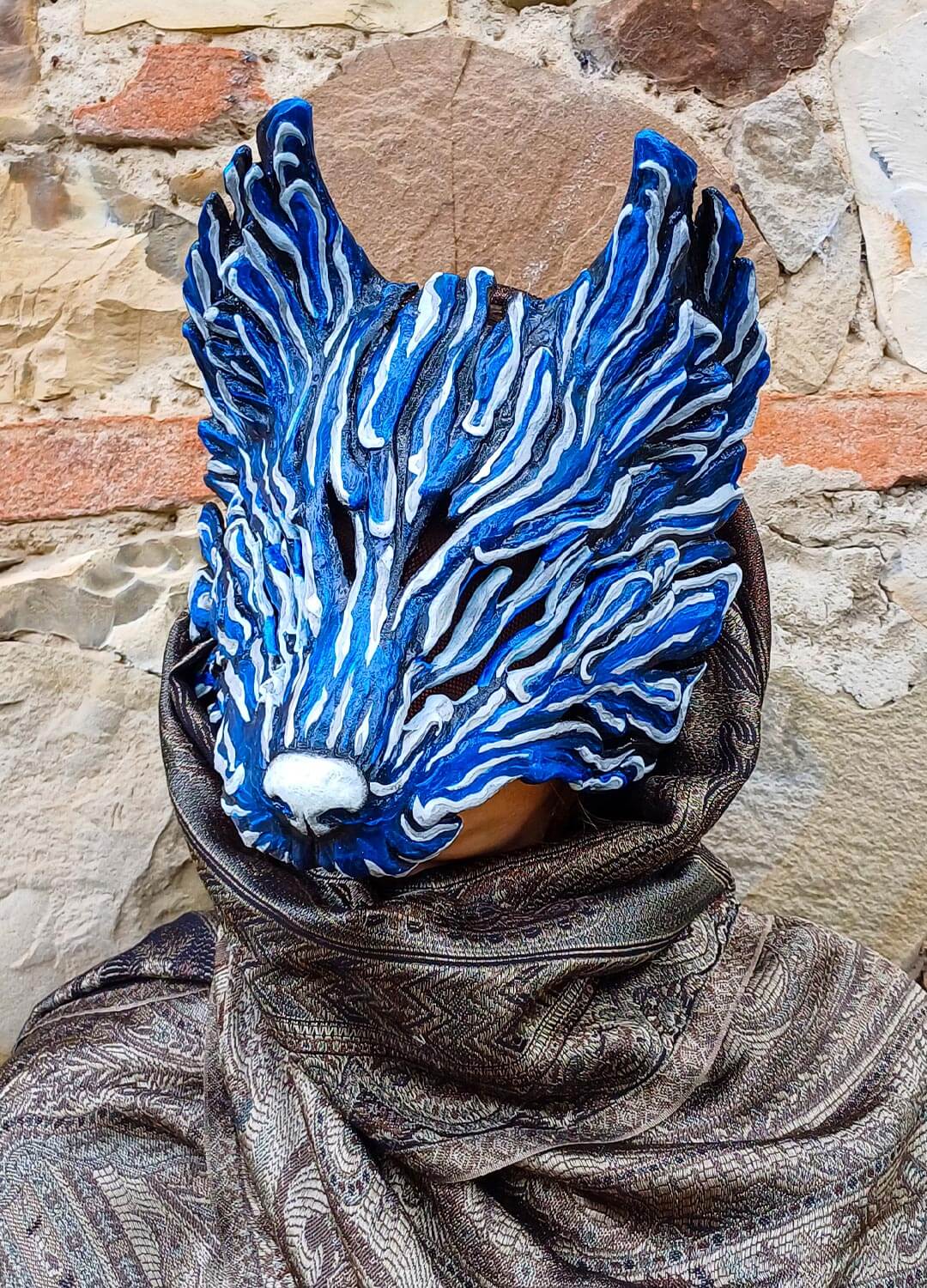 Fenrir mask glowing in the dark, perfect for a unique Halloween costume.