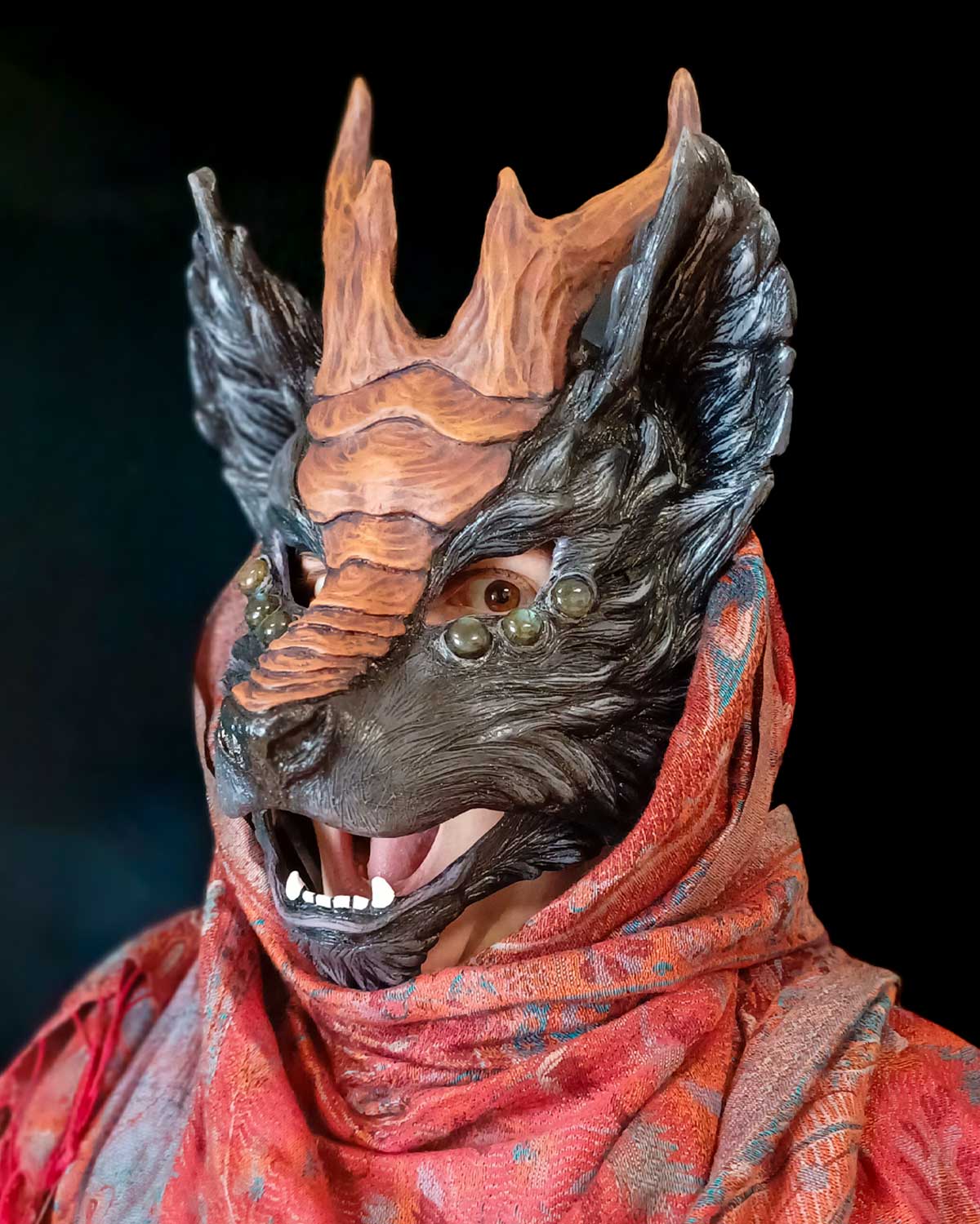 Grey resin Qilin mask, a mythical creature perfect for cosplay and LARP.