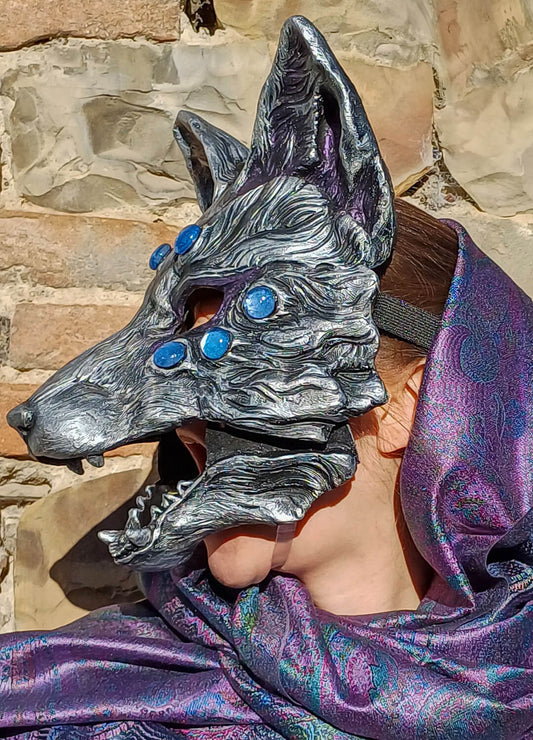 Resin Silver Kitsune Mask with Customizable Gemstones – Perfect for LARP & Festivals
