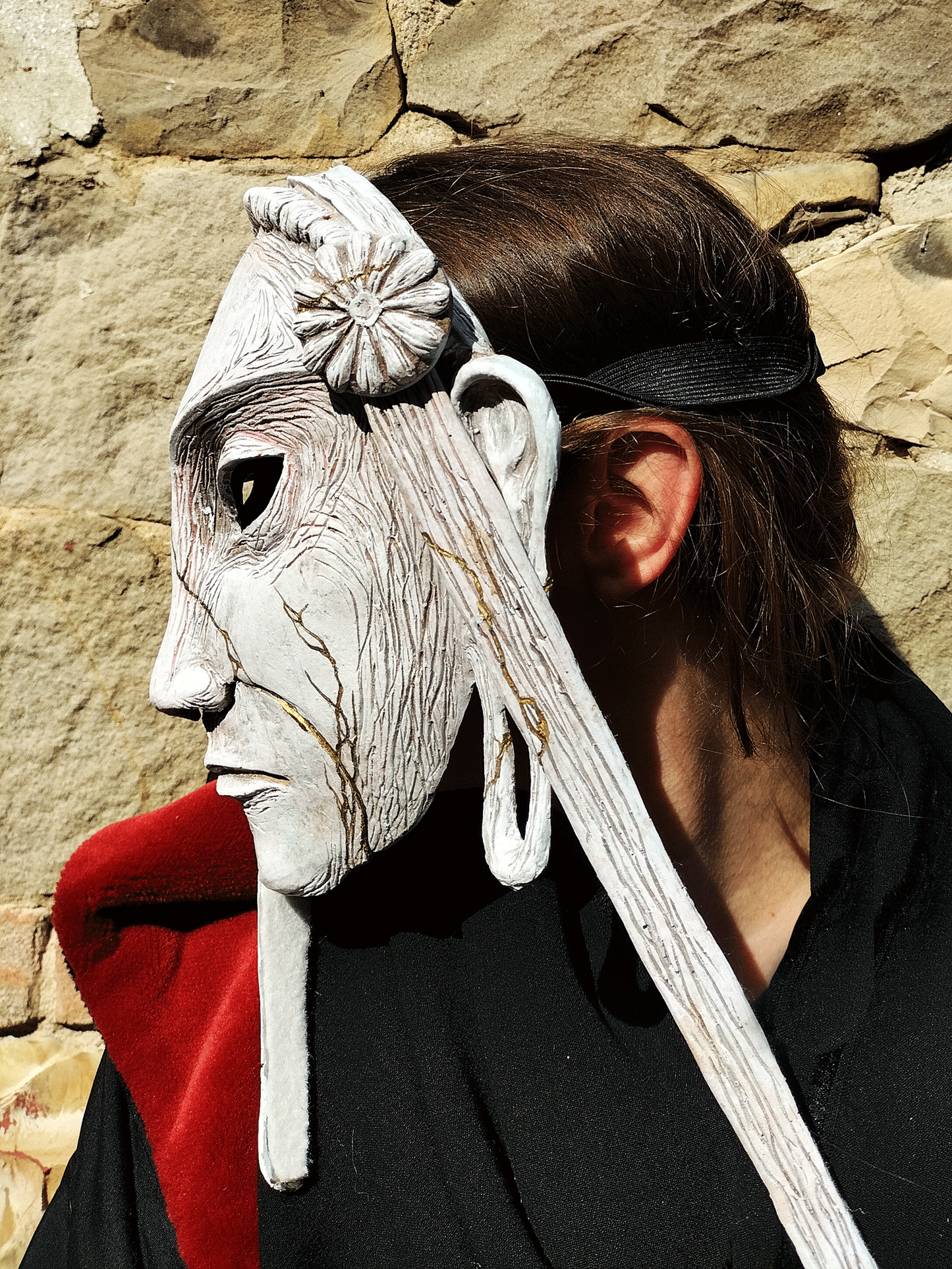 Stone Poet mask with detachable chin or Labradorite options, handcrafted resin, inspired by Kyoto statues, suitable for creating a unique character.