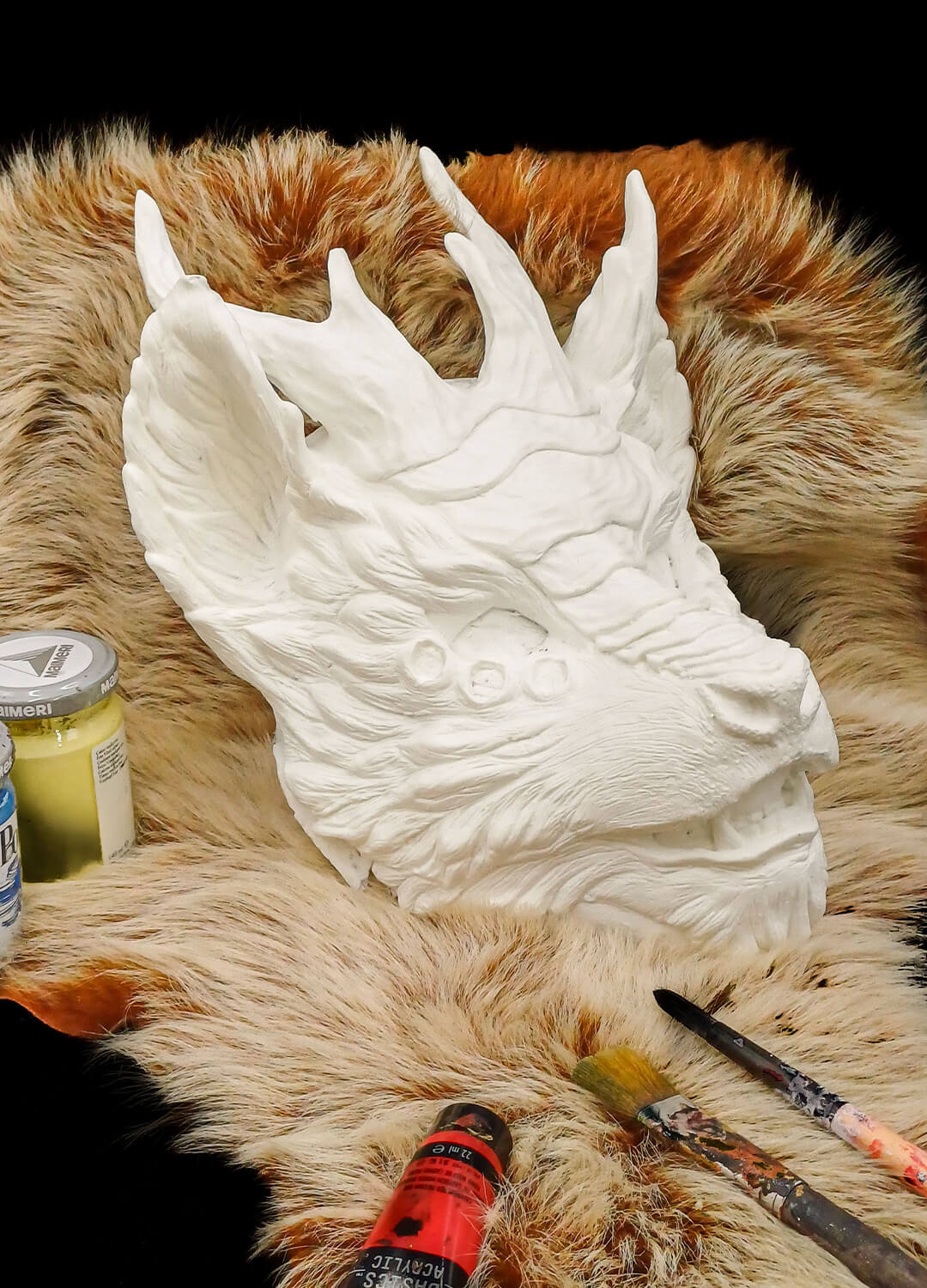 Step-by-step instruction guide for crafting a Chinese demon mask from the Kirin Qilin blank