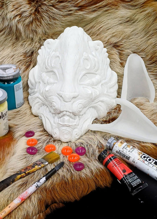 Kitsune Blank Resin Mask front with with opaque gems and colors on front view