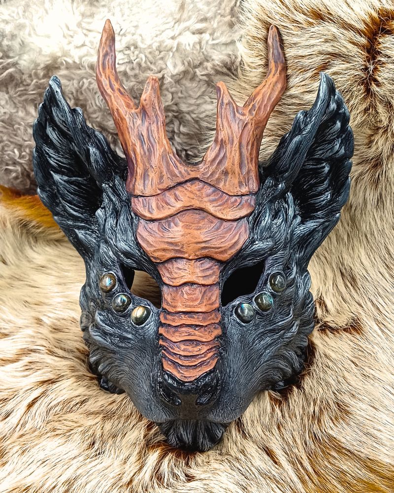 Grey-toned Qilin mask inspired by traditional Chinese mythology.