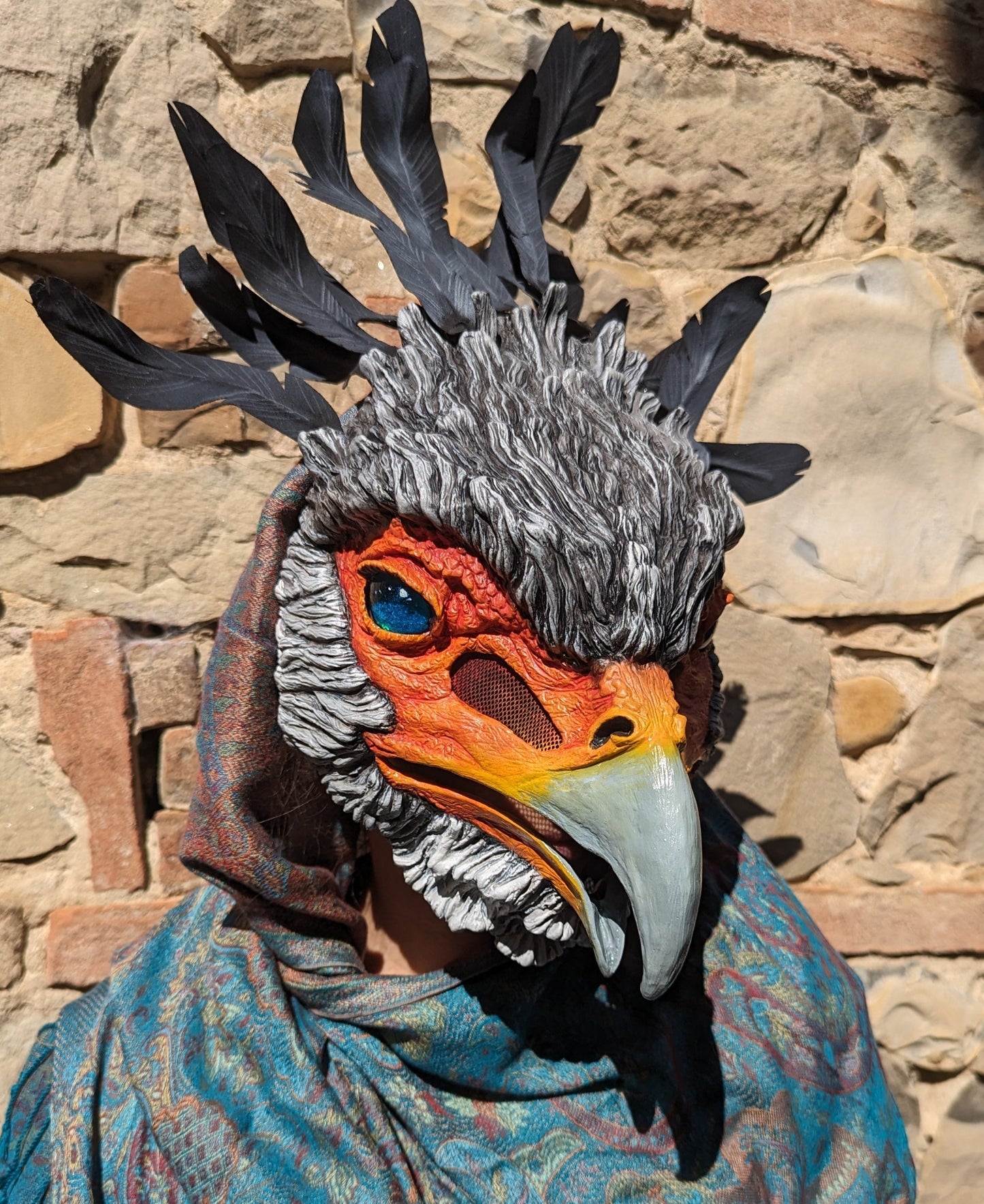 Front view blank resin mask serpentario colored with orange and grey color