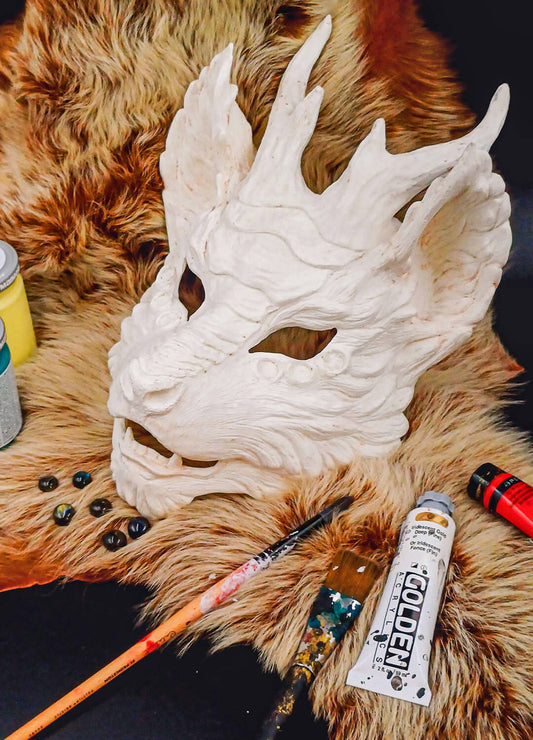 Close-up of resin texture on Kirin Qilin mask, showing detail for Chinese demon mask art.