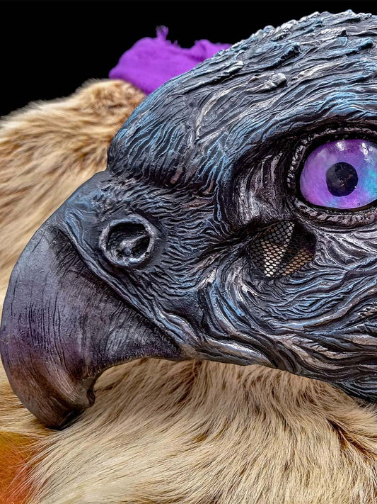 Detailed view of the lightweight, hand-painted Magical Hawk mask