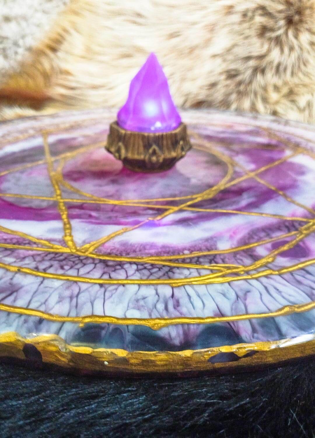 LARP ritual board, handmade wooden and resin, used in live action role-playing