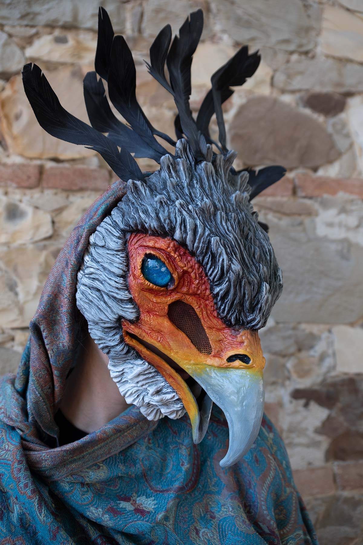 Serpentario Resin Mask worn, elegant mask for events, handcrafted fantasy mask