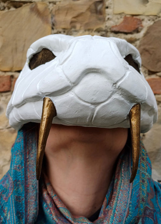 Close-up of Nara Desert Snake Mask – Bronze accents and hand-painted details