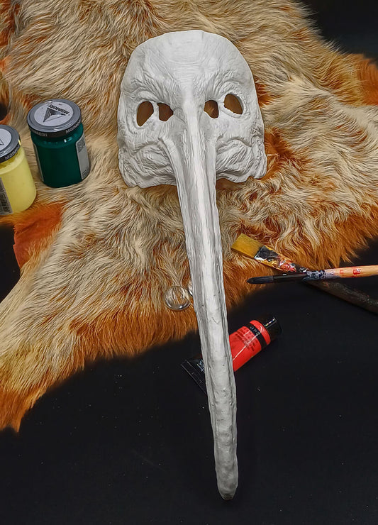 Close-up of the Thoth mask, showing the smooth, pre-sanded surface and two resin eye half-spheres