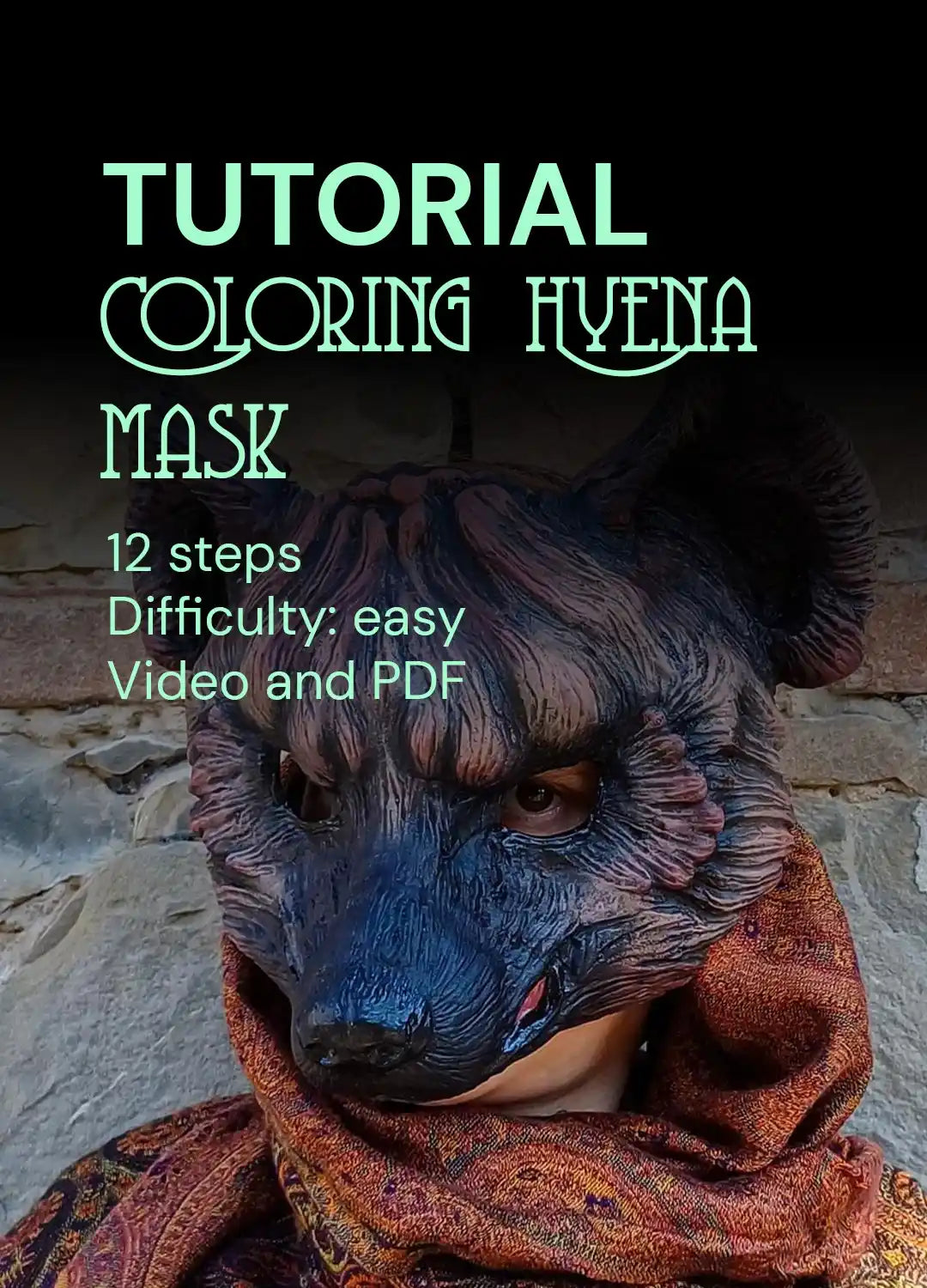 Tutorial painting mask hyena animal with acrylic color and step by step video and photos on youtube