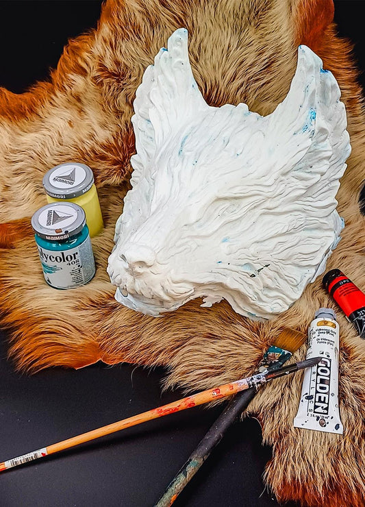 Close-up of resin texture on the blank Fenrir wolf mask, showing detail and quality