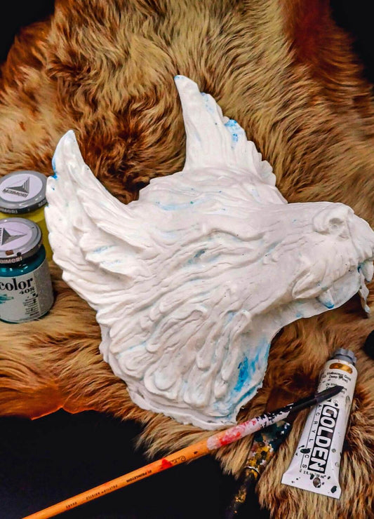 Blank Fatuos Fenrir resin wolf mask, front view, ready for customization