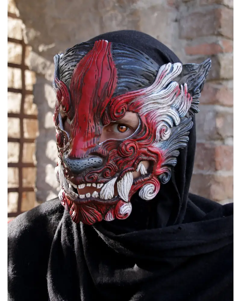 American Flag Oni Mask display, gothic decor, unique home decor, handcrafted resin.