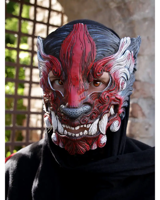 Hand-painted American Flag Oni Mask, red, white, and blue, resin mask details