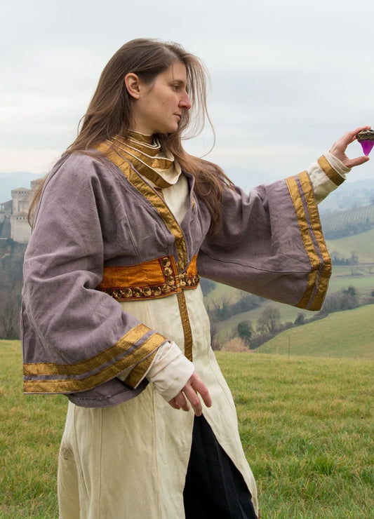 Gothic clothing LARP tunic with detachable sleeves and bolero, ideal for wiccan costume, Halloween costume, and theater costume.