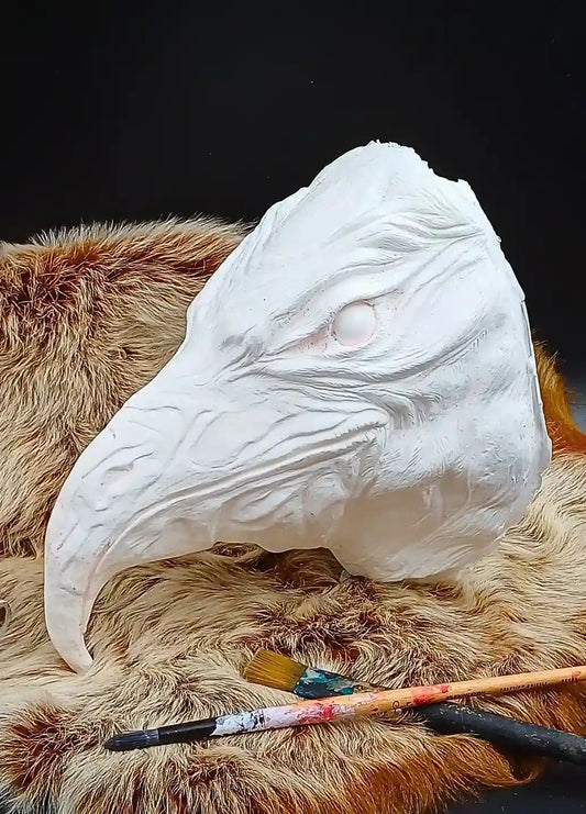 DIY Valravn resin blank mask inspired by plague doctor design, perfect for cosplay and masquerade customization.