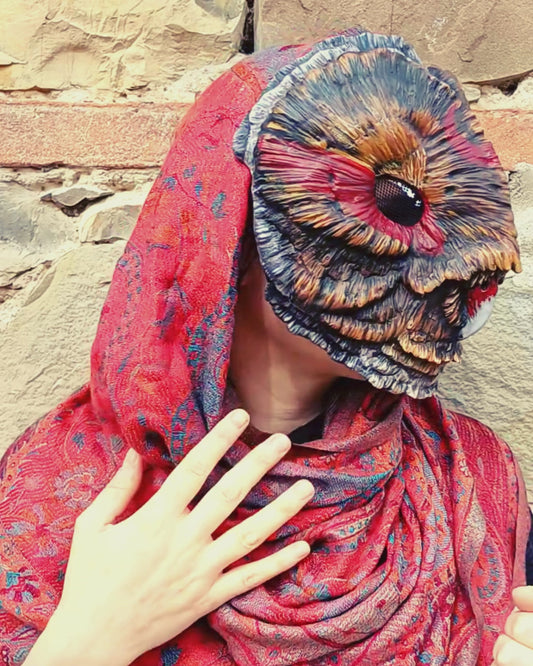 Close-up of the Shaman Barn Owl mask, highlighting the realistic resin texture and unique color variations