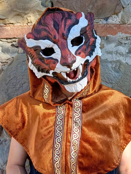 Fixed Bau Hu mask, white resin, with detailed design and smooth surface.