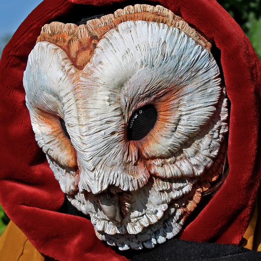 Handpainted barn owl mask made in resin perfect for wiccan costumes and cosplay