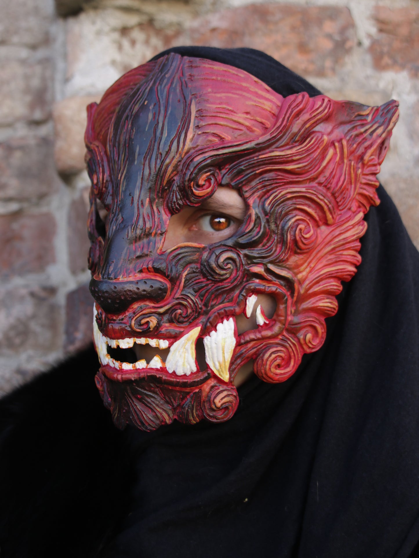 Hand-Painted Red Oni Mask – Lightweight & Adjustable Mask for Cosplay & Collectors