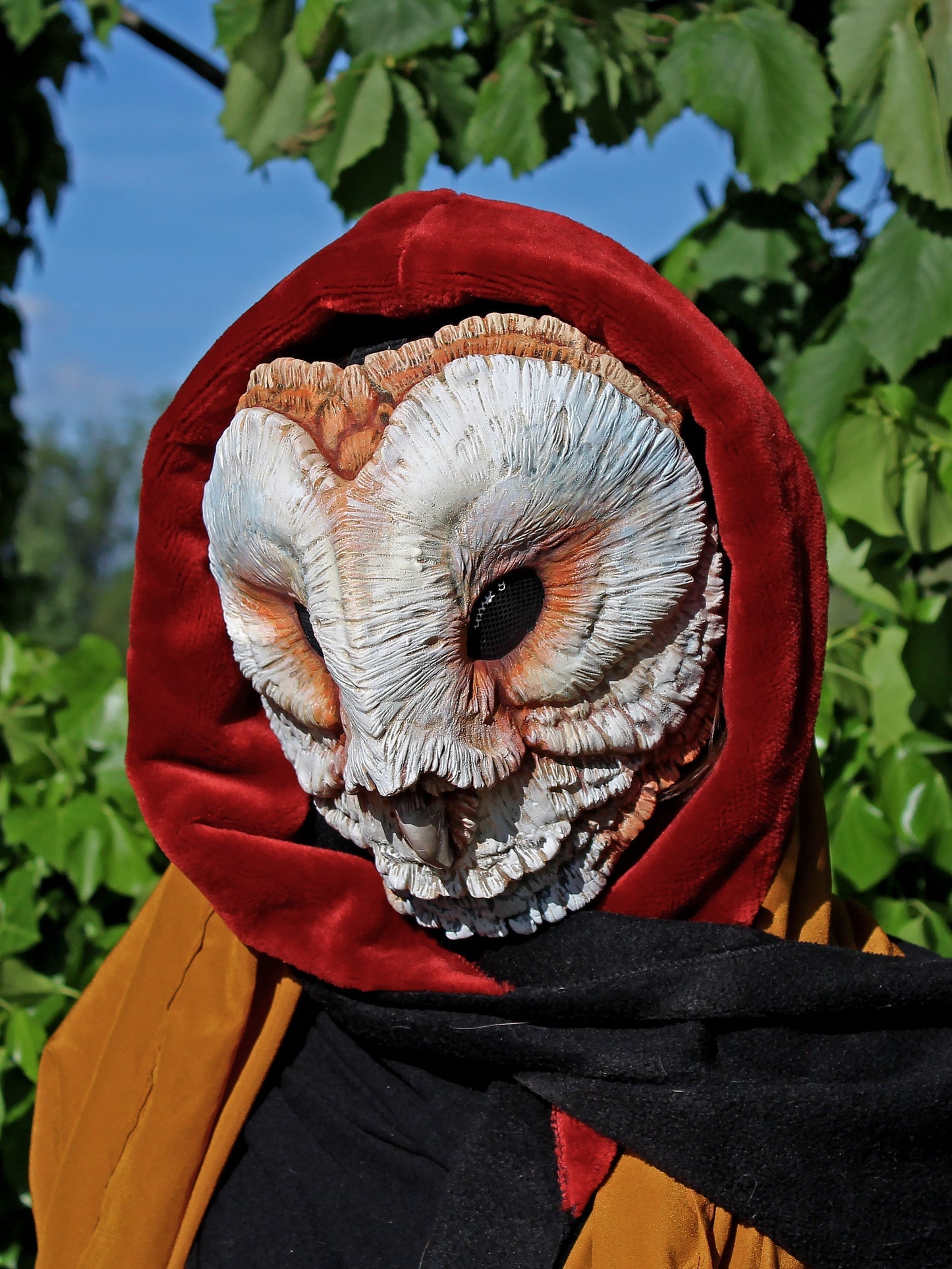 Pink barn owl mask with normal eyes perfect for wiccan costumes, cosplay costumes and Larp