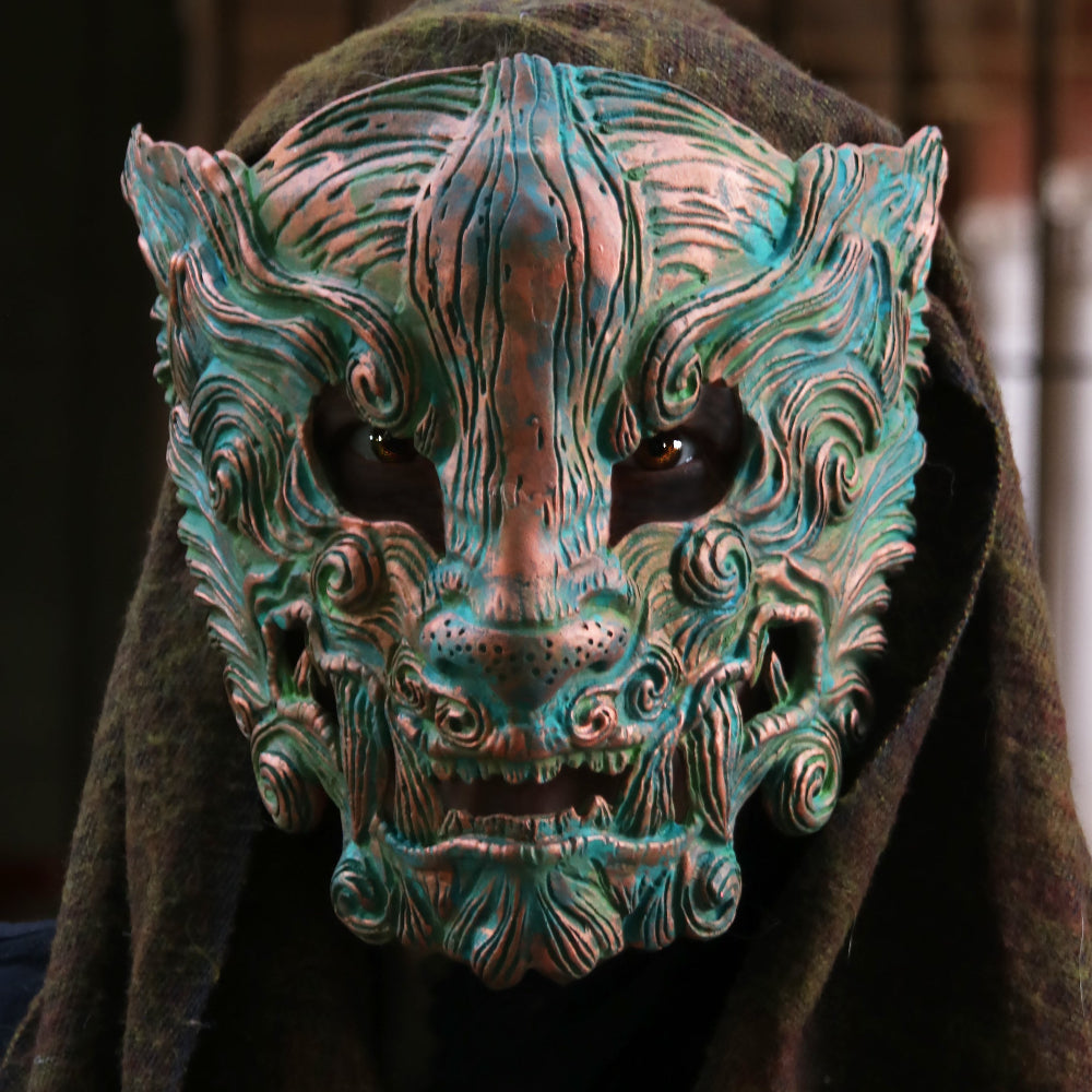 Handmade Oxidized Copper Oni Mask – Japanese Samurai Cosplay Mask in Resin