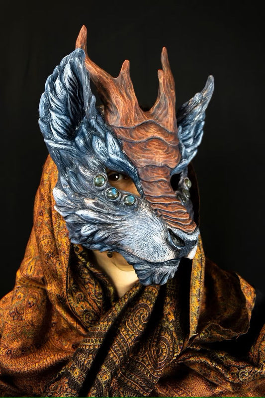 Classic Young Qilin Resin Mask colored with grey and brow colors,side view can full face or articulated mask