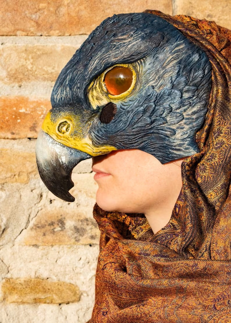 Horus mask perfect for cosplay costumes, Larp events with natural colors side view
