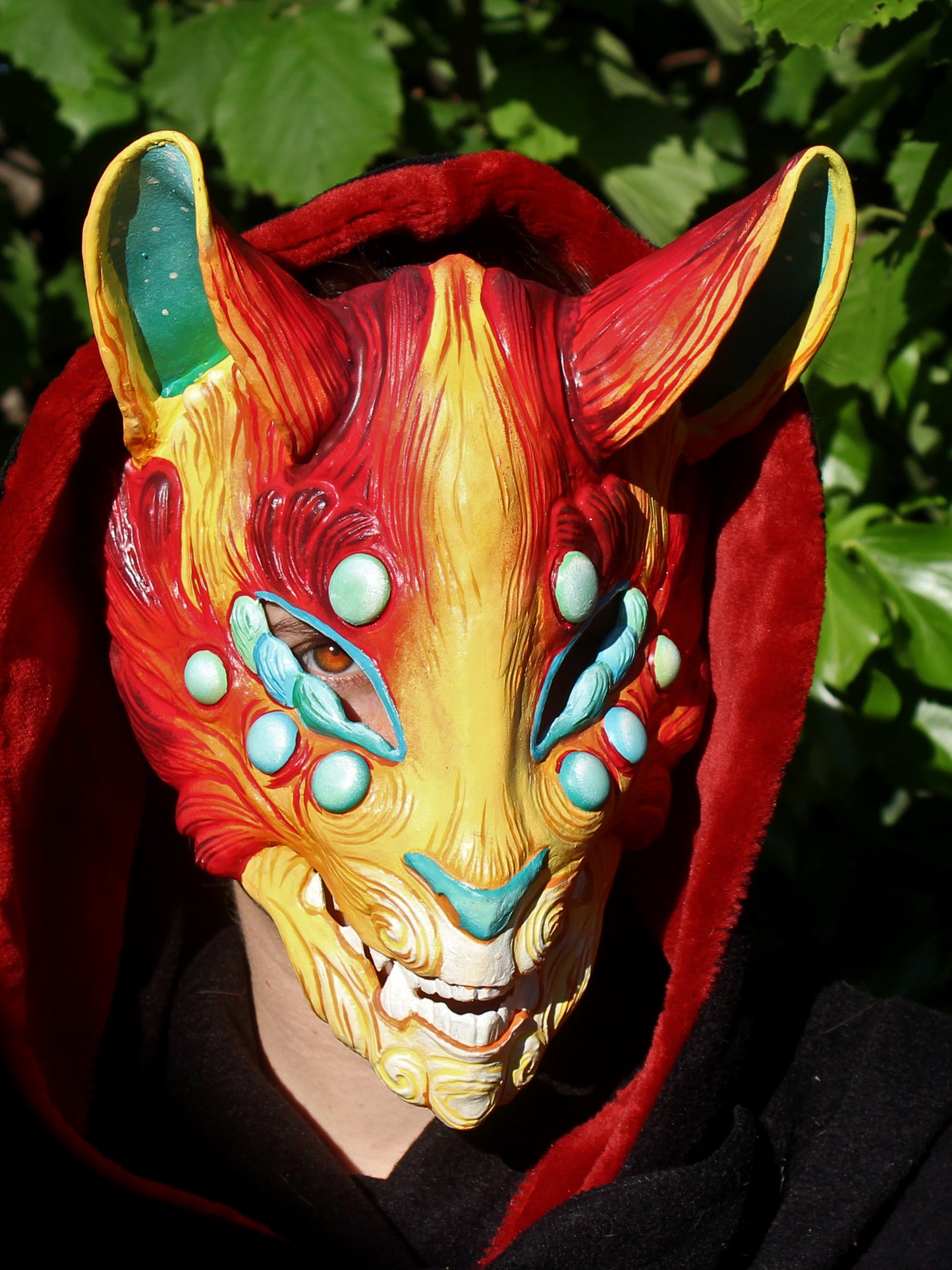 Elegant Japanese fox mask with padded interior – lightweight, durable, and customizable.