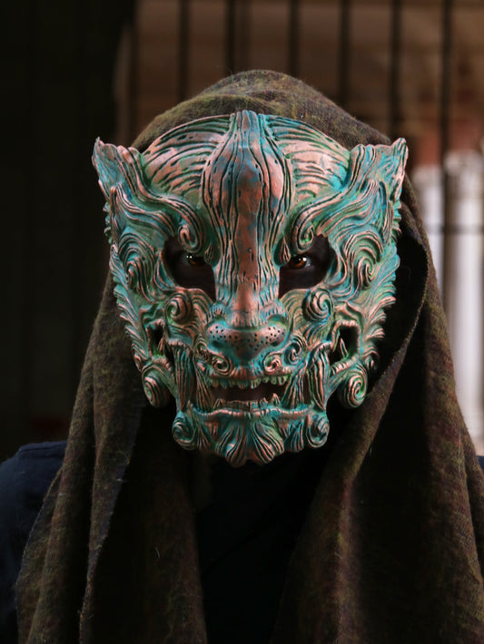 Cyberpunk Oni Mask Inspired by Samurai Armor – Handmade Resin LARP Mask