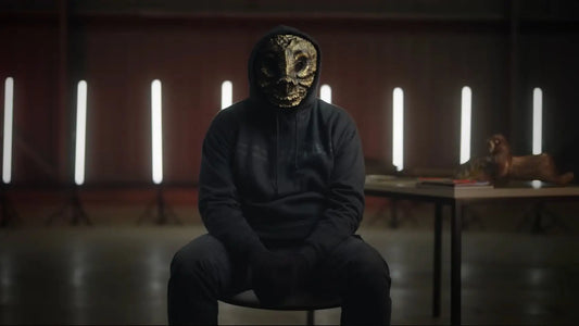 Handcrafted barn owl mask with a golden owl statue finish, featured in the Prime Video documentary for larp and cosplay