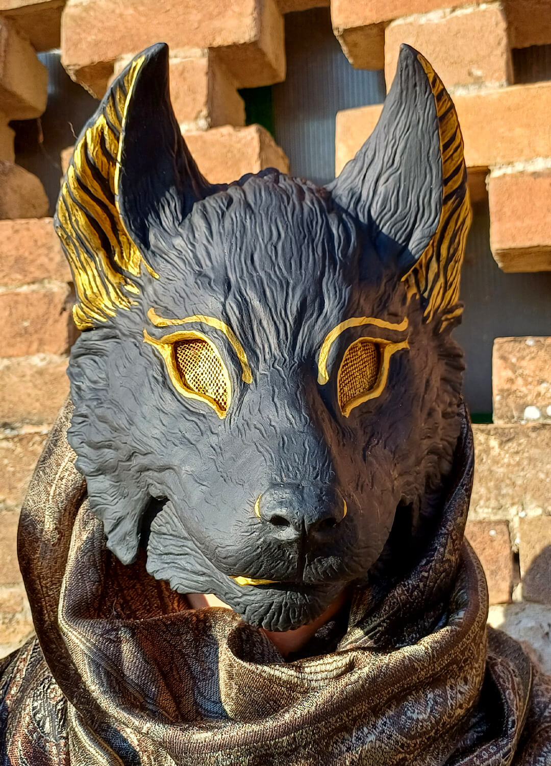 Articulated Fenrir wolf resin mask with subtle Anubis jackal-like features