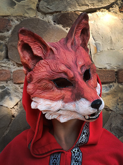 Finished Huli Jing fox mask, inspired by Japanese fox masks, ready for use