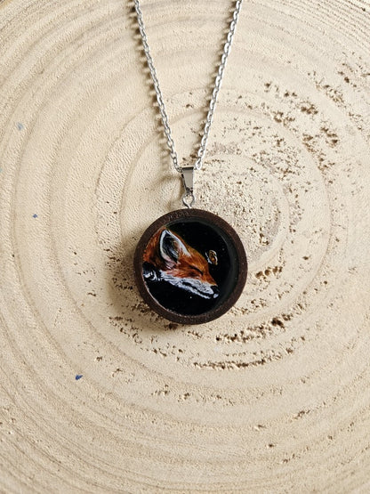 Hand-Painted Miniature Painting Necklace, Gothic Nature Pendant, Stainless Steel Chain, Original Art Jewelry