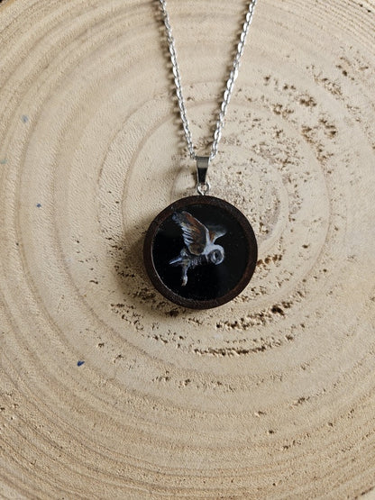 Hand-Painted Miniature Painting Necklace, Gothic Nature Pendant, Stainless Steel Chain, Original Art Jewelry