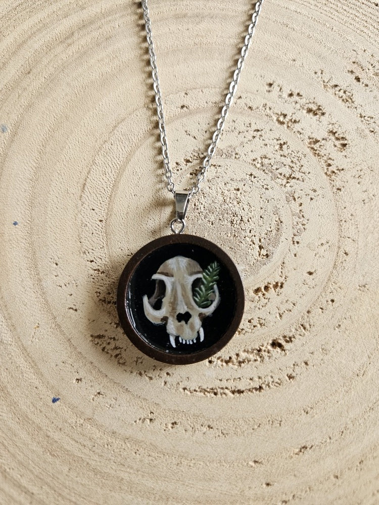 Hand-Painted Miniature Painting Necklace, Gothic Nature Pendant, Stainless Steel Chain, Original Art Jewelry