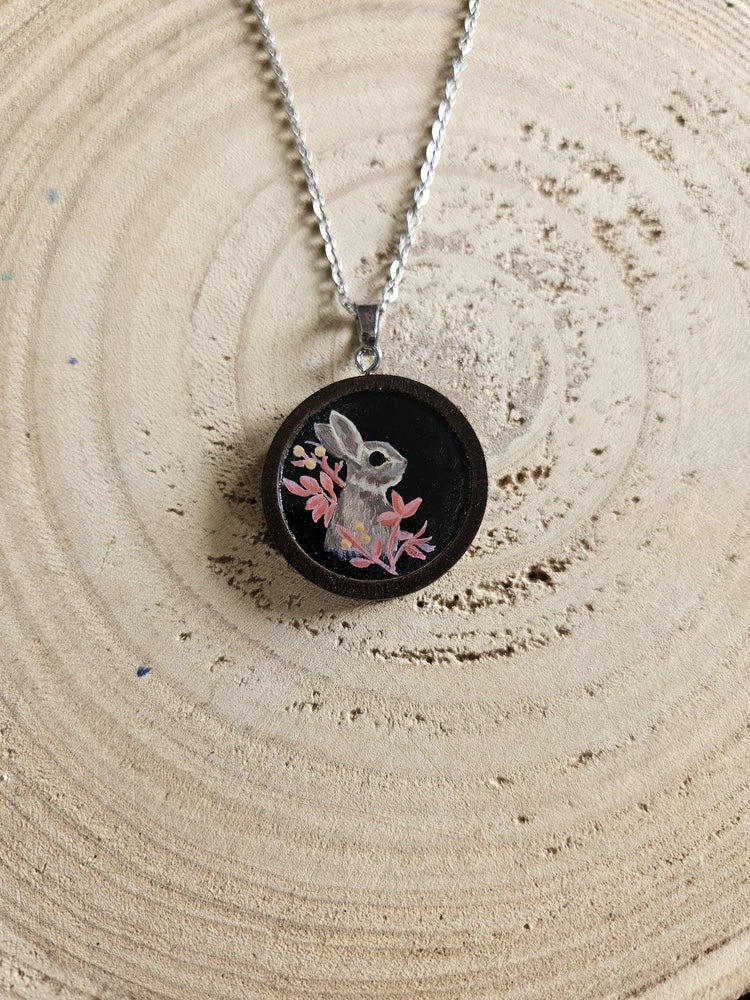 Hand-Painted Miniature Painting Necklace, Gothic Nature Pendant, Stainless Steel Chain, Original Art Jewelry