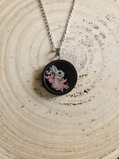 Hand-Painted Miniature Painting Necklace, Gothic Nature Pendant, Stainless Steel Chain, Original Art Jewelry