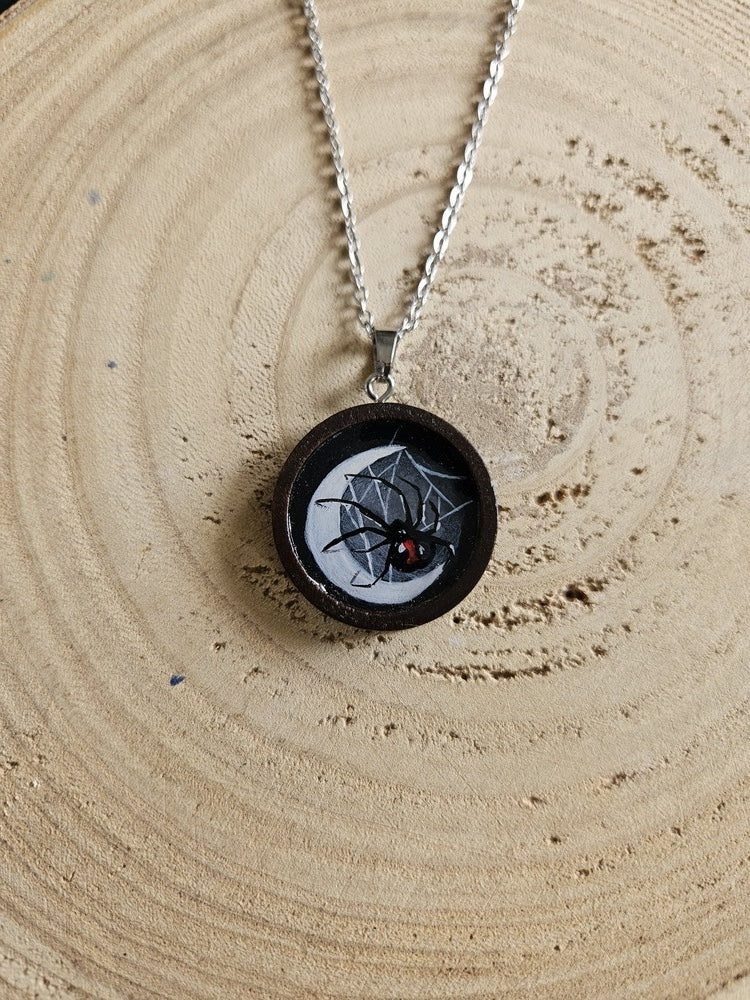 Hand-Painted Miniature Painting Necklace, Gothic Nature Pendant, Stainless Steel Chain, Original Art Jewelry
